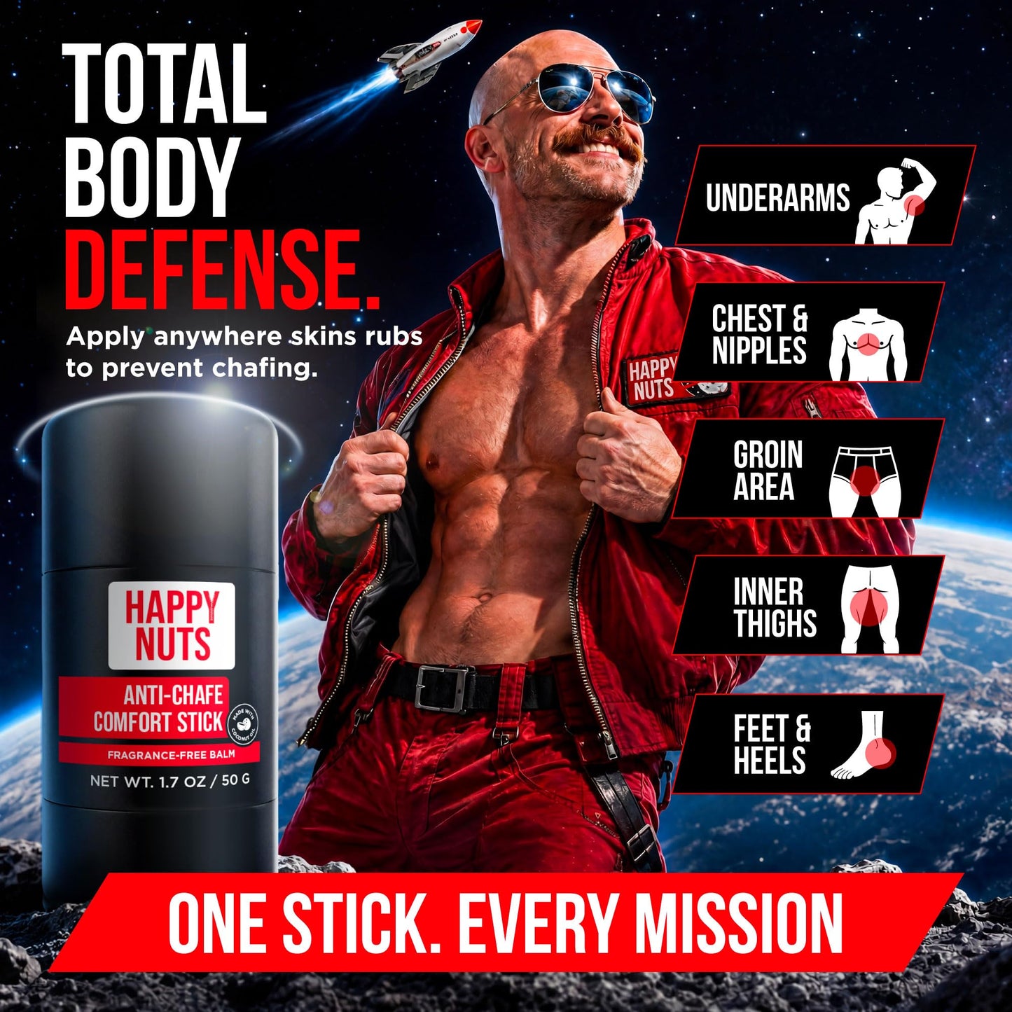 HAPPY NUTS Anti-Chafe Comfort Stick for Men: Ultimate Friction Defense & Chafing Prevention for Active Lifestyles - Perfect for Runners, Cyclists, & Active Men (1 Pack)