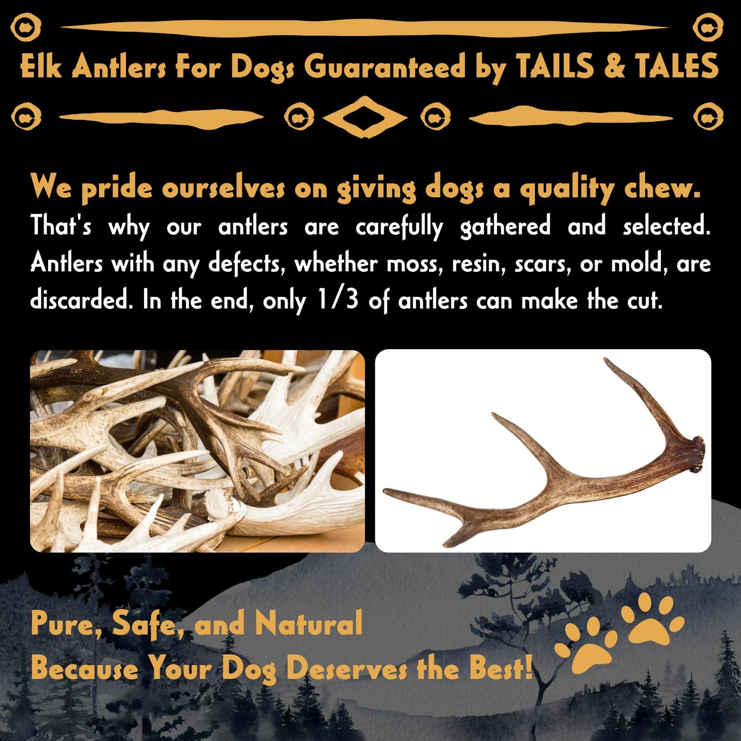 Jumbo Whole Elk Antler for Dogs, 9-11" Dog Bones for Aggressive Chewers