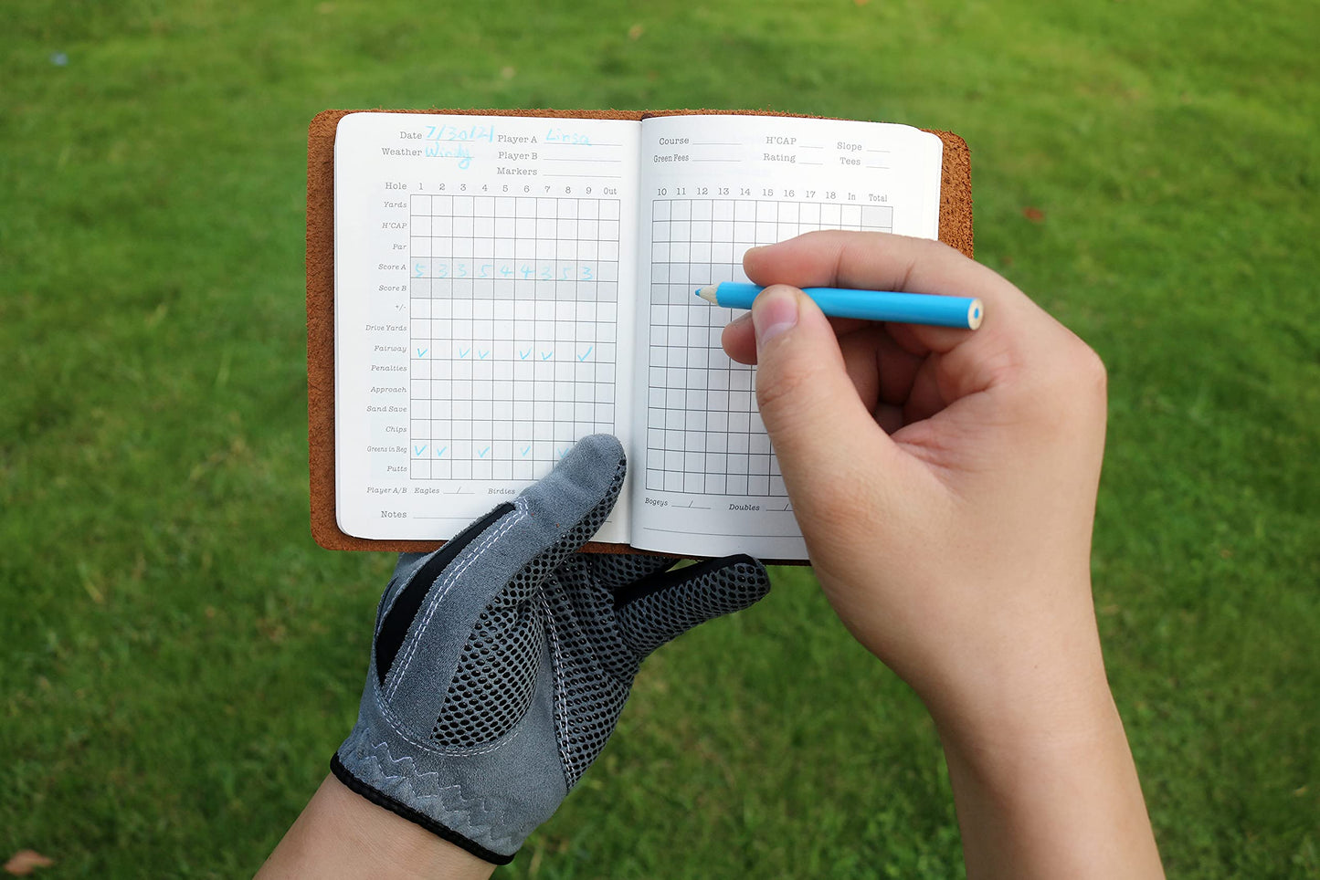 Handy Picks Leather Golf Log Book, Handmade n Refillable, Golf Log n Yardage Book Included, Buckskin
