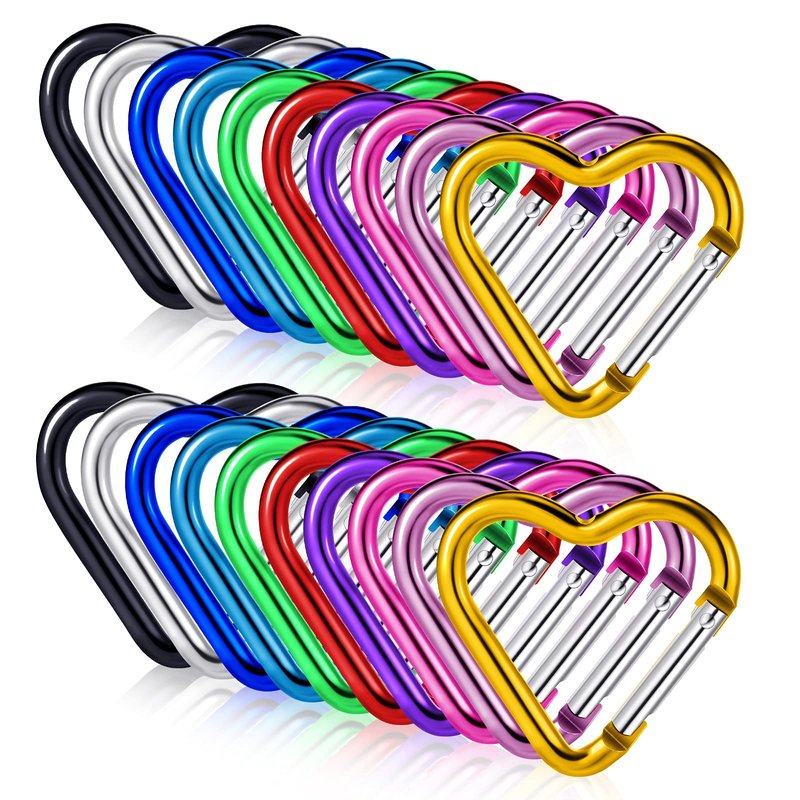 Ferraycle 40 Pieces Heart Shape Keychain Clip Aluminum Alloy Carabiner Keychain Clip Spring Snap Hook Loaded Hook for Outdoor