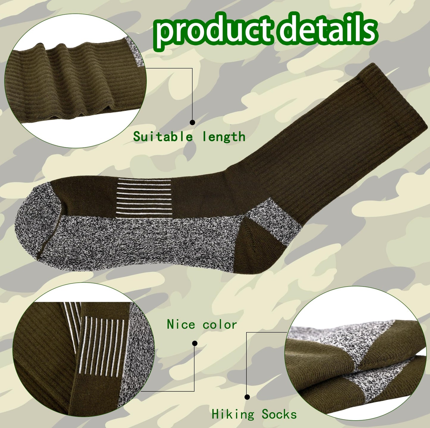 Skyebed 5 Pairs Mens Military Socks Army Green Hiking Socks Crew Boot Socks Moisture Wicking for Soldier Policemen Work Sports Hiking