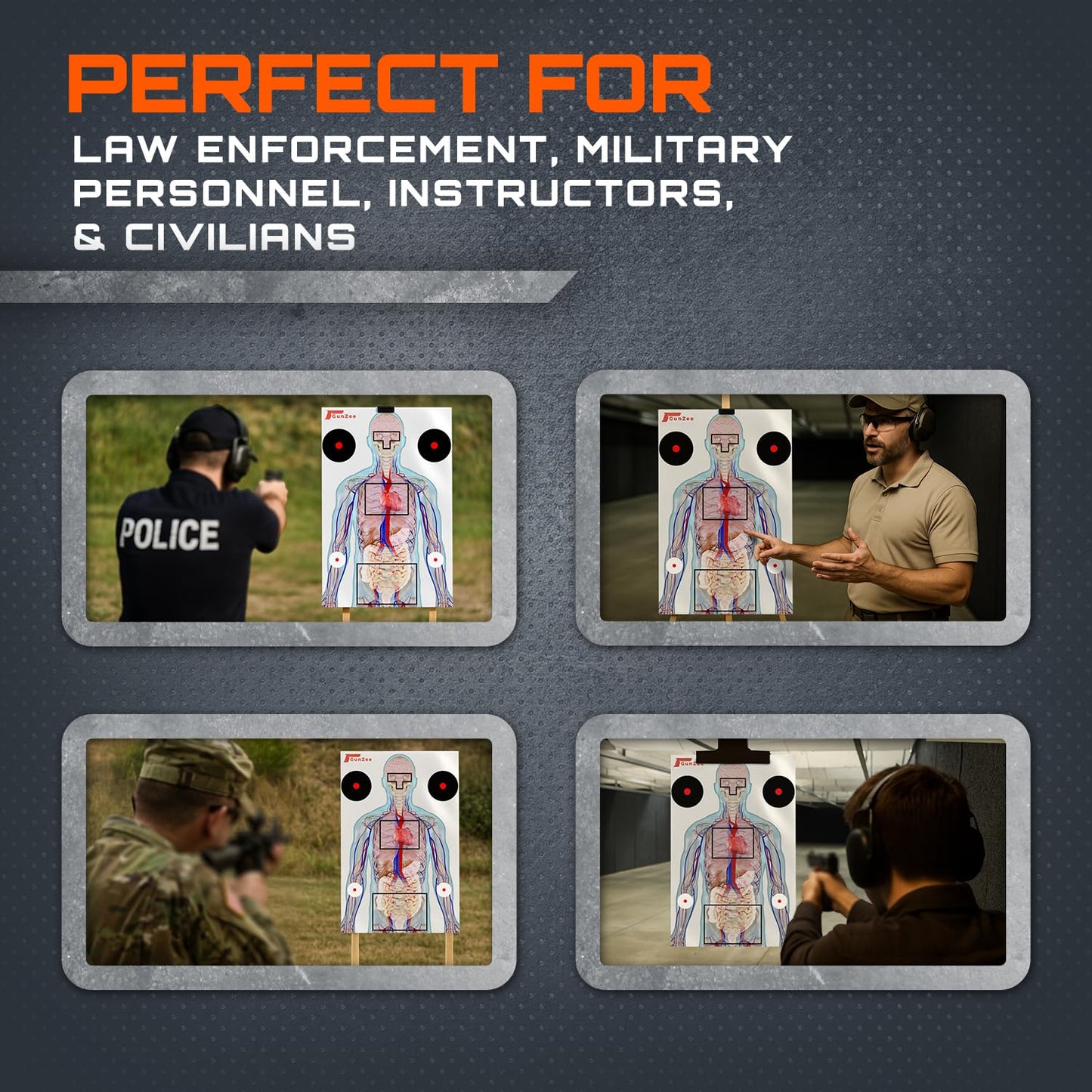 GunZee Anatomical Shooting Targets, 22" x 34" Paper Anatomy Targets for Shooting Range, Ideal for Handgun, Airsoft Pistol, Rifle, BB Gun, Pellet Gun Practice, Tactical & Self-Defense Training, 25-Pack