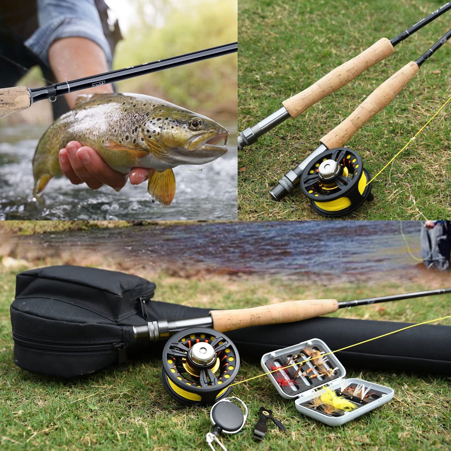 Goture Fly Fishing Reel 3/4 5/6 7/8 9/10WT Large Arbor Die Casting Fly Reel with Line Combo 2+1BB Aluminum Alloy Bass Trout Fly Reels