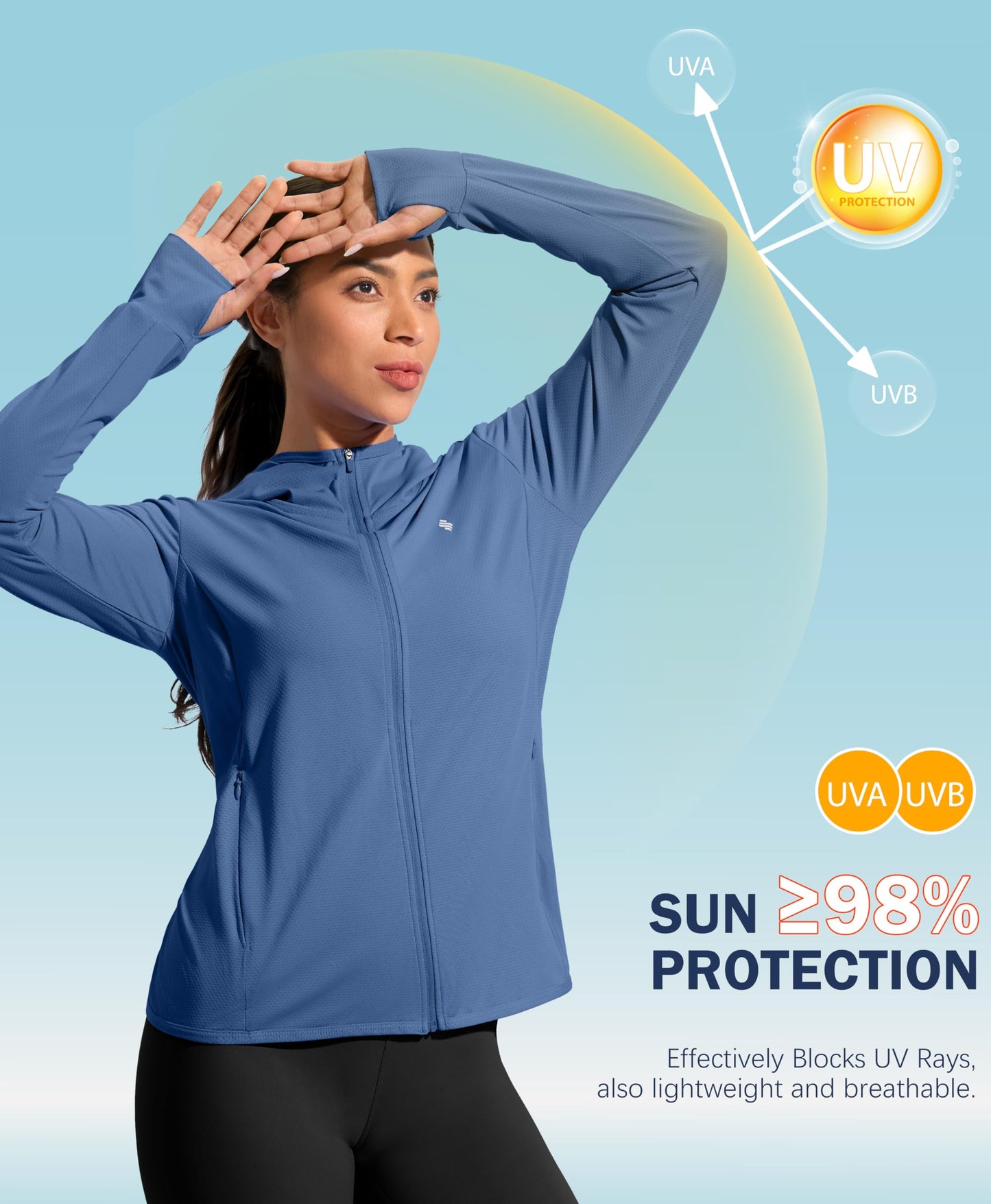 Soothfeel Women's UPF 50+ Sun Protection Hoodie Jacket Lightweight Long Sleeve Sun Shirt for Women with Pocket Hiking Outdoor Dark Blue XL