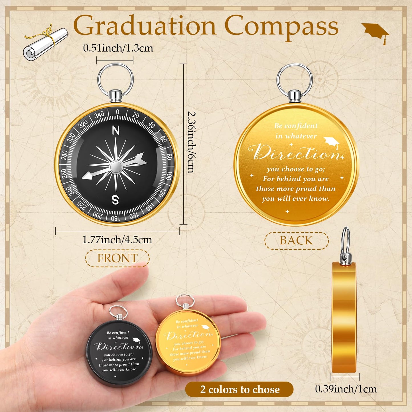 Beeveer 25 Sets Class of 2026 Graduation Gifts Pocket Compass Keychain Inspirational Cards Organza Bags You Did It College Grad Party Favor for Student Friend Graduation Gift(Black, Gold)