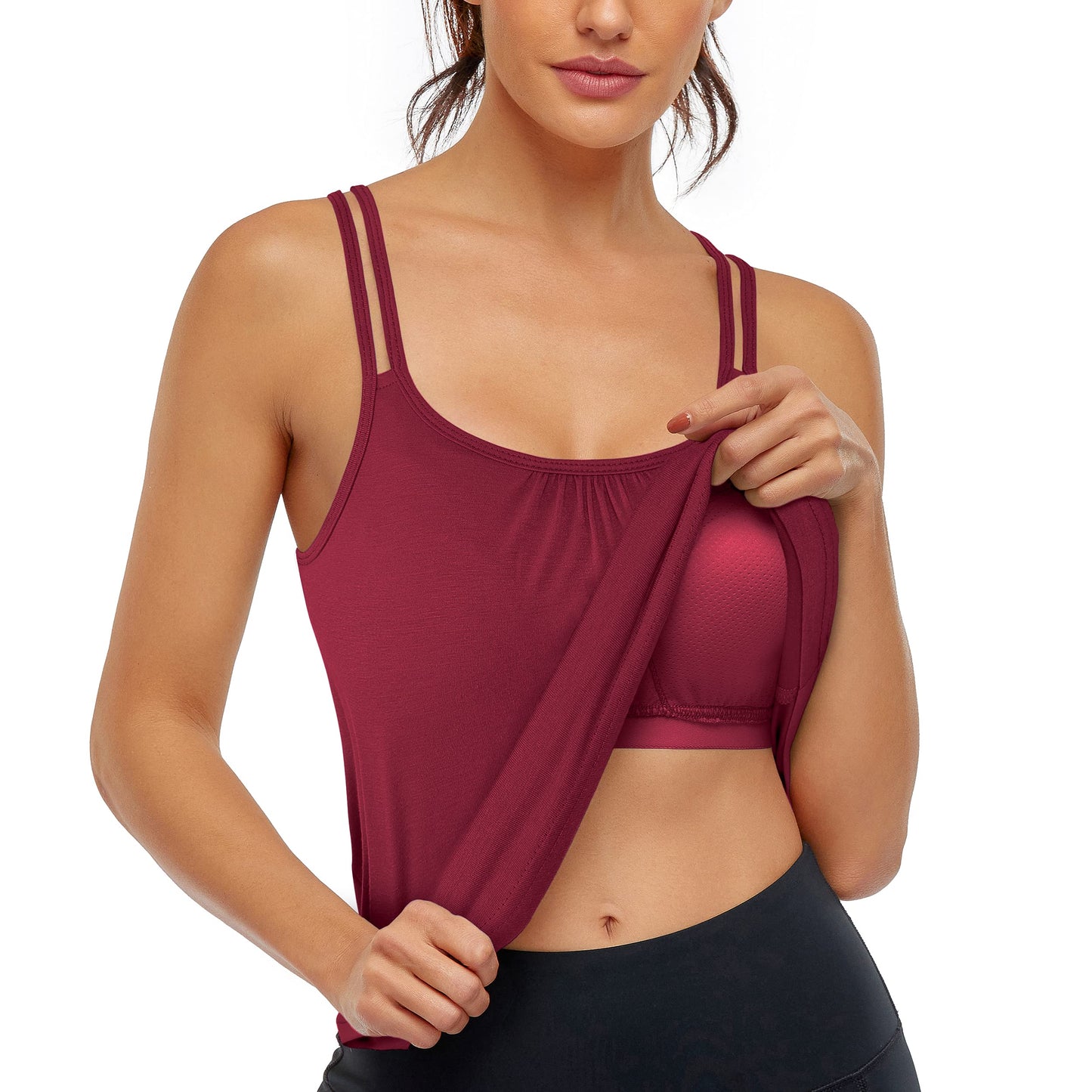 Hibelle Tank Top with Built in Bra, Active Yoga Workouts Clothes Activewear Tops for Women Racerback Padded Sports Bra Casual Fitness Workout Running Travel Shirts Red Large