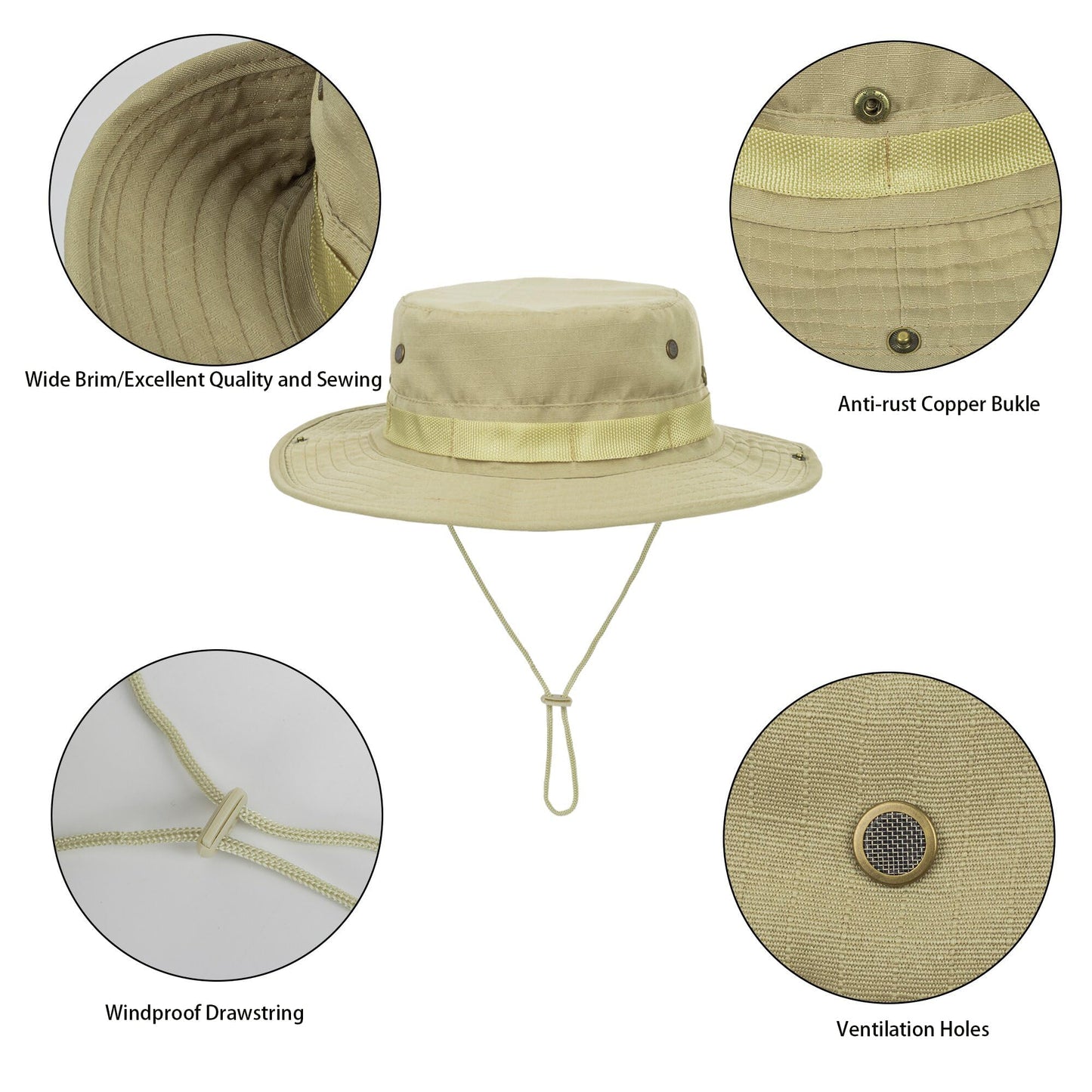 Summer Sun Hats for Men-Women Outdoor UV Protection Fishing Hat Foldable Boonie Hat Hiking Beach Hat Khaki Beige