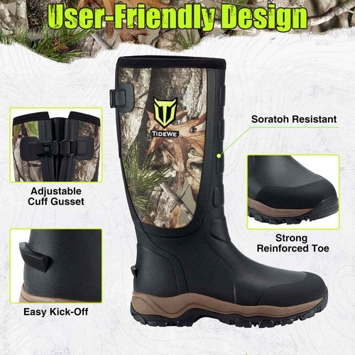 TIDEWE Hunting Boots Snake Proof for Men, Waterproof Insulated Warm Rubber Boots with Steel Shank, 5mm Neoprene Warm Durable Lightweight Outdoor Boots, Durable Work Boots for Farming Gardening Fishing