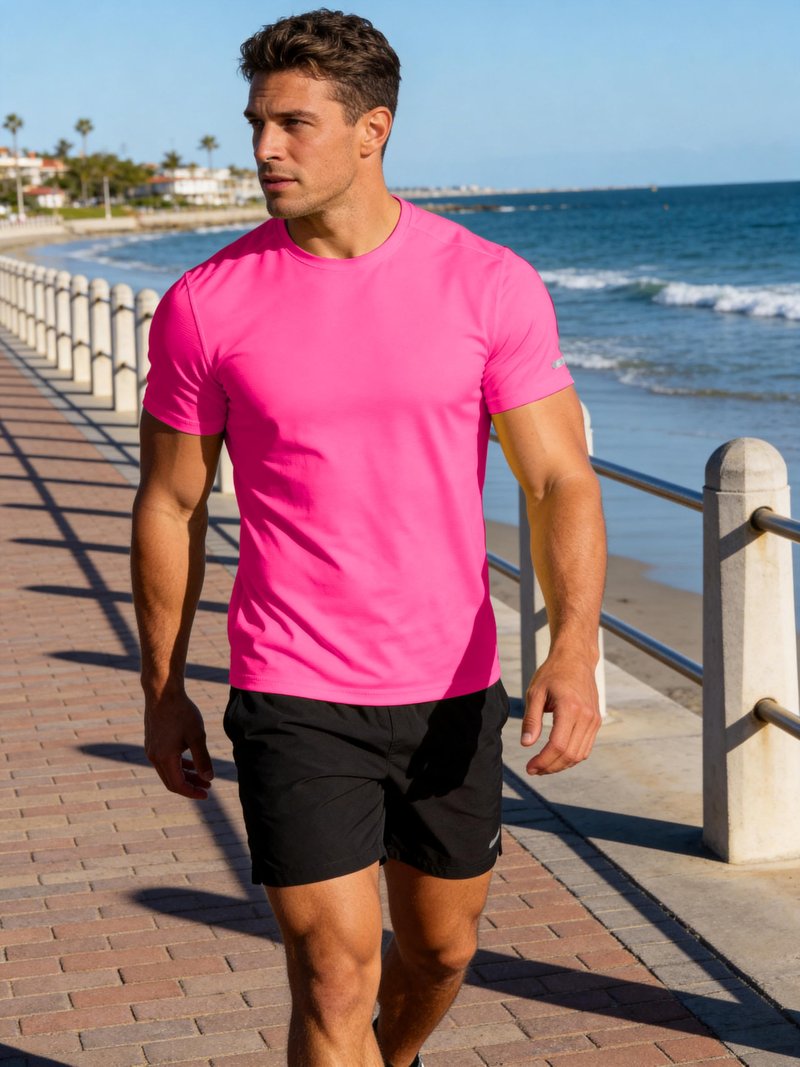 RGJU Workout Shirt Men Moisture Wicking Running T-Shirt(neon Pink,M)