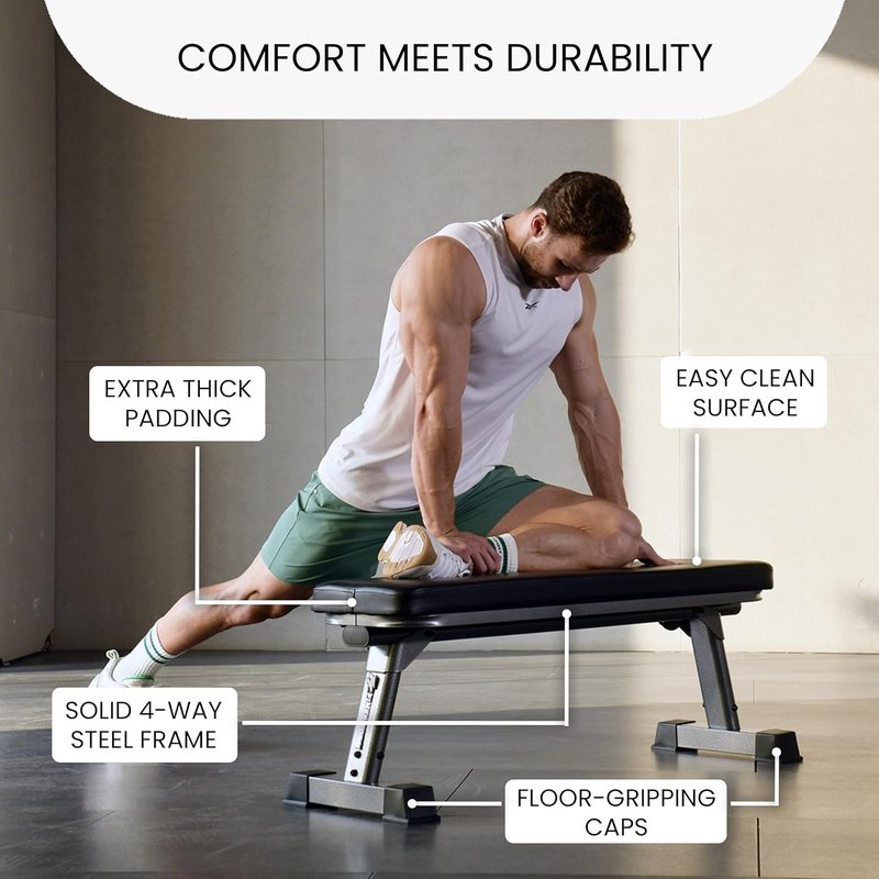 Foldable Flat Weight Training Bench - Multi-Purpose Gym Equipment for Ab Exercises | Compact Design