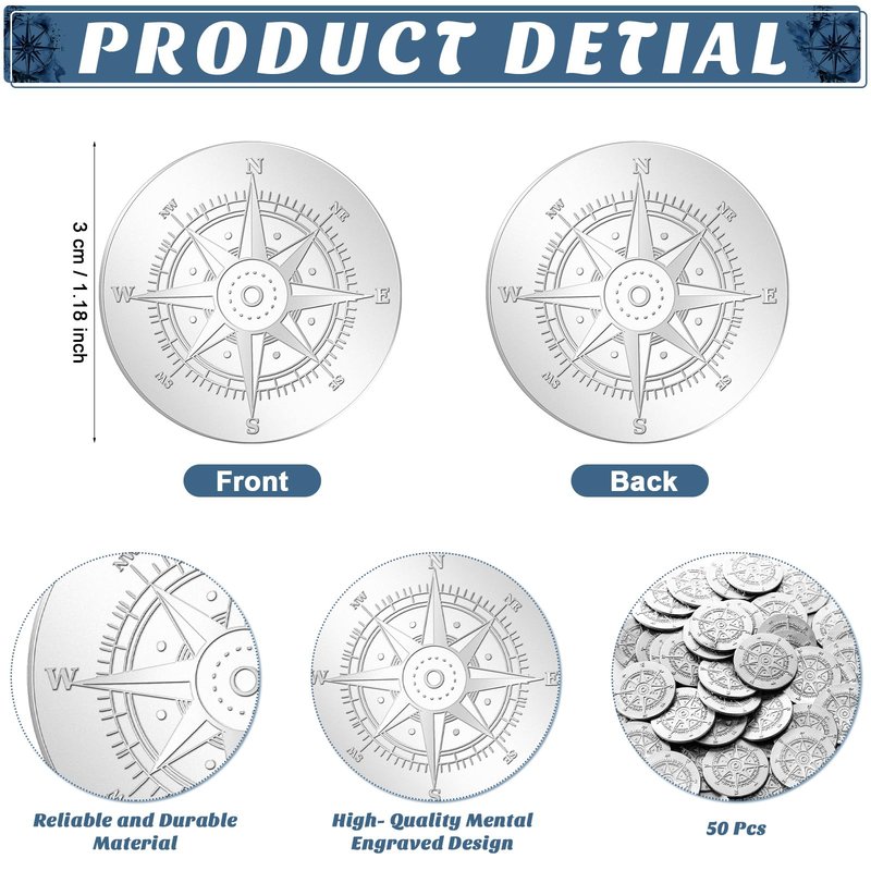 Beeveer 50 Sets Compass Pocket Tokens Bulk Motivational Coins with ''Life is a Journey'' Quote, Cards and Organza Bags, Orientation Graduation Gifts for Students, Teachers, Friends