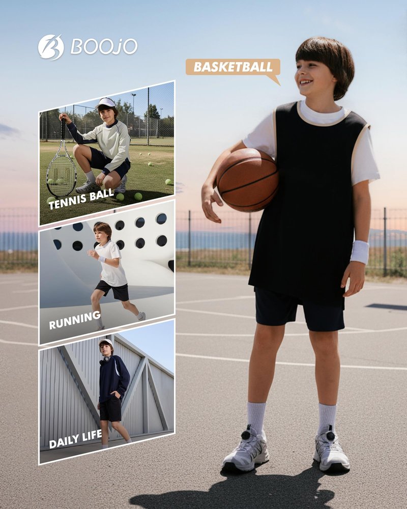 BOOJO 3 Pack Athletic Basketball Boys Shorts - Teen Black Soccer Running Baseball Quick Dry Shorts with Pockets for Youth