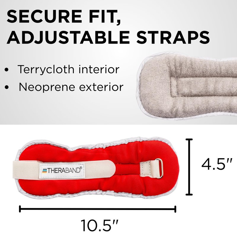 THERABAND Ankle Weights, Comfort Fit Wrist & Ankle Cuff Weight Set, Adjustable Walking Weights for Cardio, Home Workout, Ankle Strengthening & Physical Therapy, Red, 1 lb. Each, Set of 2, 2 Pounds