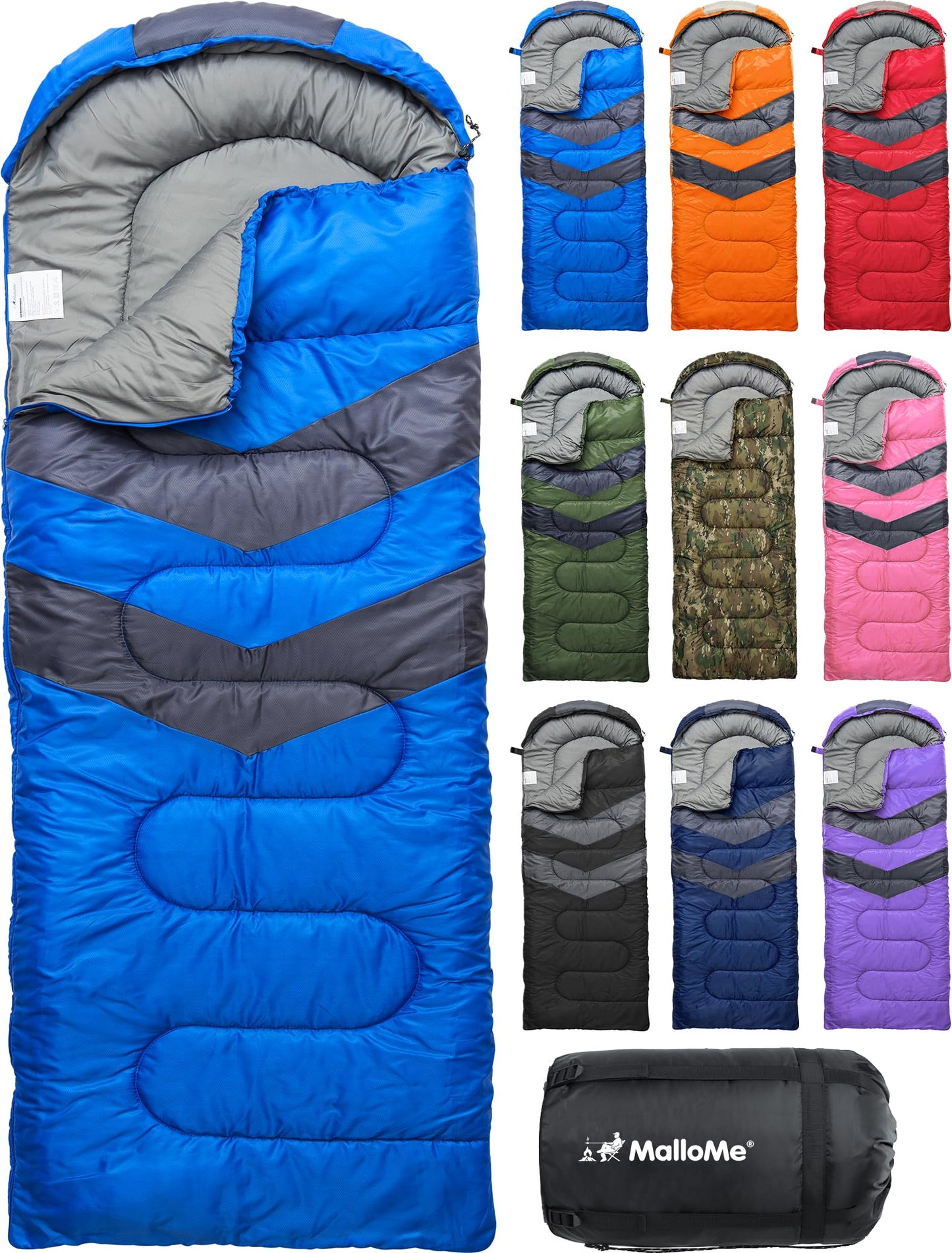 MalloMe Sleeping Bags for Adults Cold Weather & Warm - Backpacking Camping Sleeping Bag for Kids, Girls, Boys - Lightweight Camping Essentials Gear Accessories Hiking Sleep Must Haves Single & Double