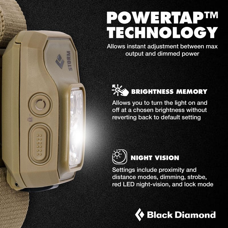 BLACK DIAMOND Storm 450 Headlamp | 450 Lumens Brightness | Waterproof & Dimmable | 3X AAA Battery Operated (Included | Camping, Hiking, Running | Ops Dark Tan