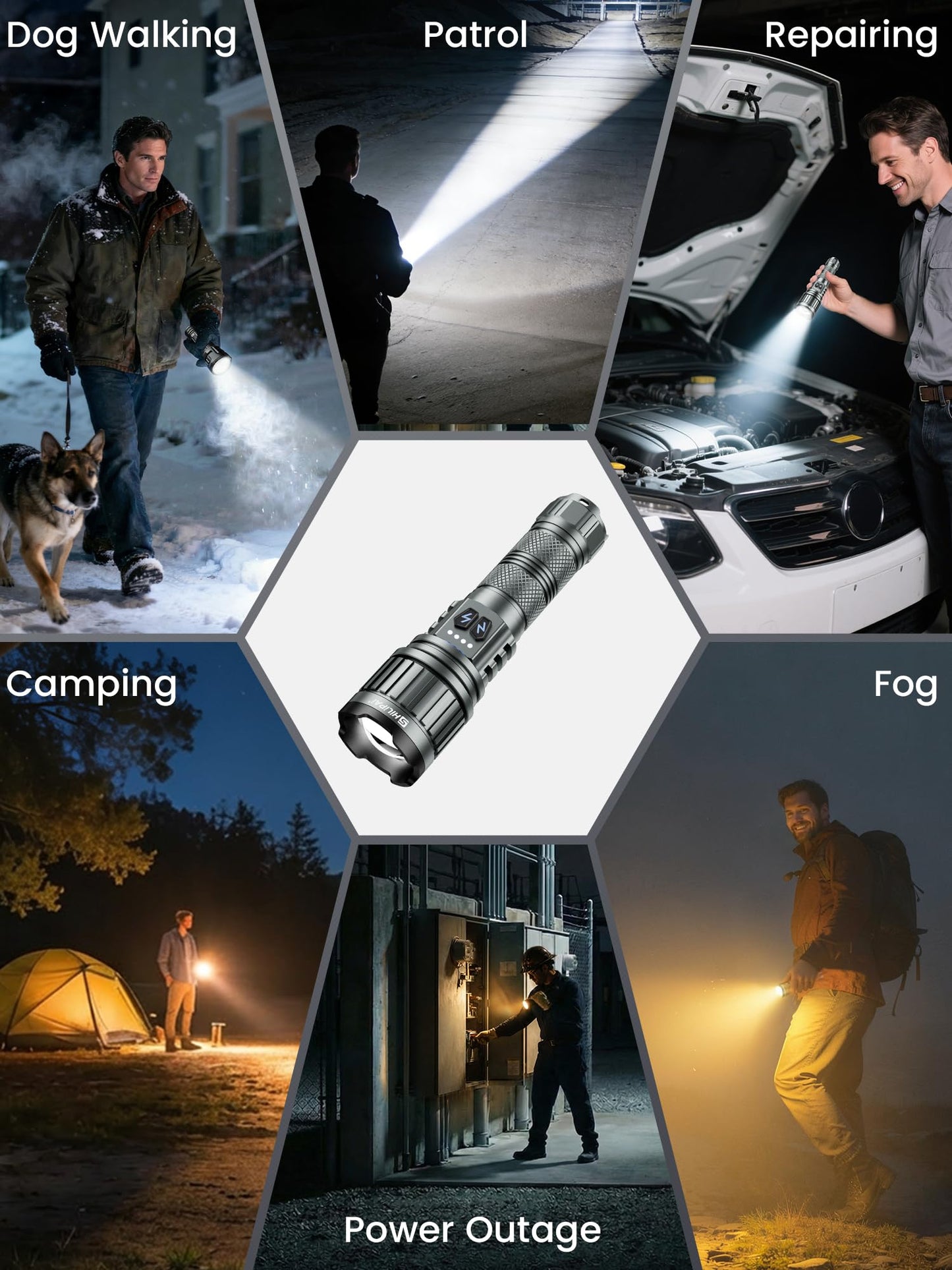 SHiLiPAi Dual White & Warm Flashlight,Rechargeable High Lumens Tactical Flashlight, 11 Modes Zoomable Waterproof Handheld Flashlight for Outdoor Camping Hiking Emergency
