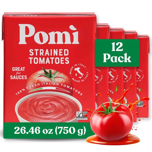 Pomì Strained Tomatoes 26.46oz (Pack of 12) - Creamy, Velvety Tomato Puree, No Additives or Preservatives - Made in Italy with 100% Fresh Italian Tomatoes - BPA-Free, Gluten-Free