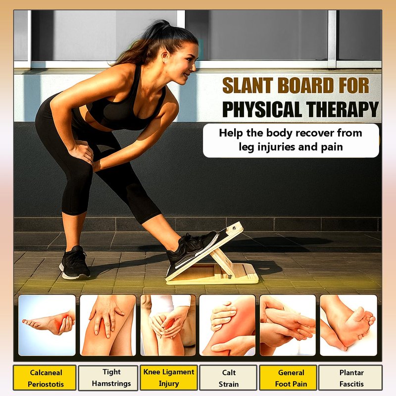 UKRFIT Adjustable Slant Board for Calf Stretching – Foldable Non-Slip Incline Board for Ankle Mobility & Achilles Tendon, Wooden Balance Trainer with Resistance Bands