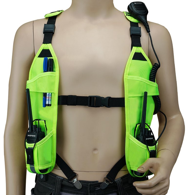 KUNN Radio Harness with Chest Buckle, Double Shoulder Holder for Walkie Talkie, Universal Holster for Police, Lime