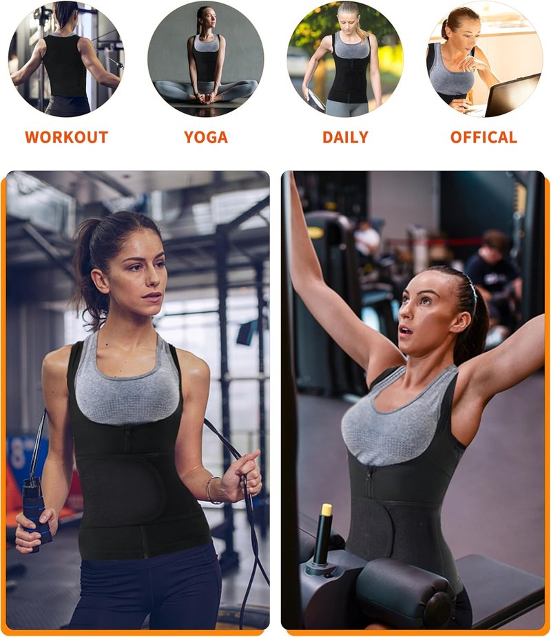 Sauna Vest for Women - Waist Trainer Workout Sweat Vest with Zipper | Heat Trapping Design