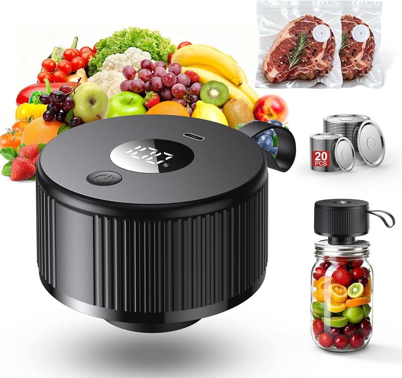 Electric Mason Jar Vacuum Sealer - Upgraded Handheld Auto-Vacuum Seal Kit | Fits Wide & Regular Mouth Jars, Containers & Bags