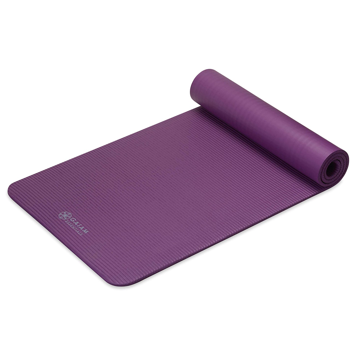 Gaiam Essentials Thick Yoga Mat Fitness & Exercise Mat with Easy-Cinch Carrier Strap, Purple, 72"L X 24"W X 2/5 Inch Thick, 10mm