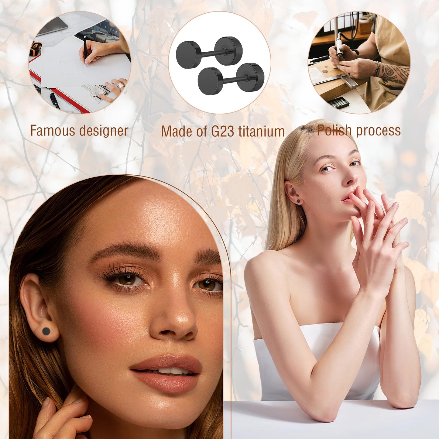 ZDE Women Earrings Flat Back Dot Earrings Titanium Hypoallergenic Cartilage Non-Nickel Earrings Studs for Sensitive Ears Simple Classic Screw On Stud Earring (Black, 4MM)