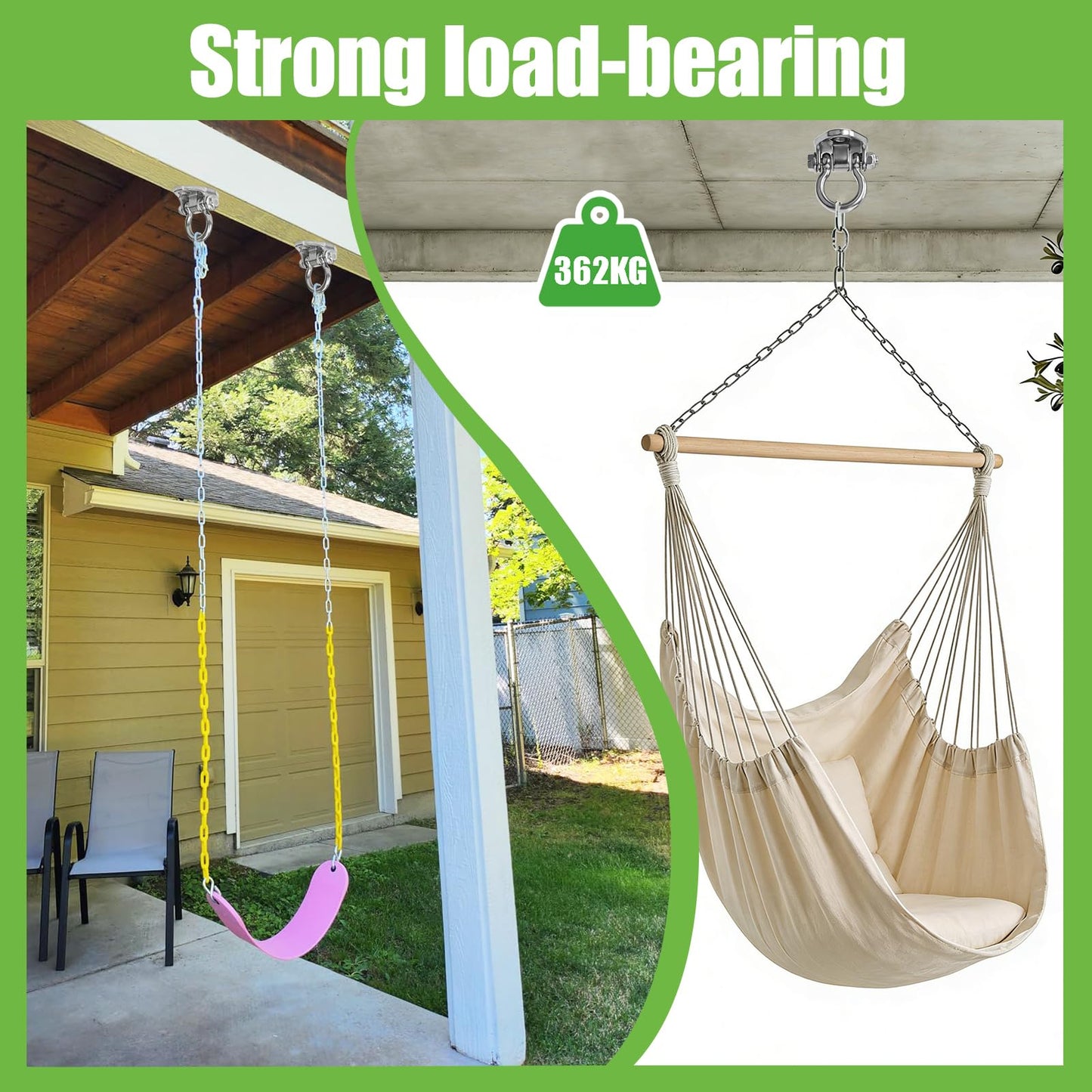 GW Gwongvvei 2 Heavy Duty Swing Hangers Stainless Steel 304 Anti-Rust, Innovative Double Security Protection, 2000 lb Capacity 180° Swing, Playground Porch Yoga Seat Trapeze Wooden Sets Indoor Outdoor