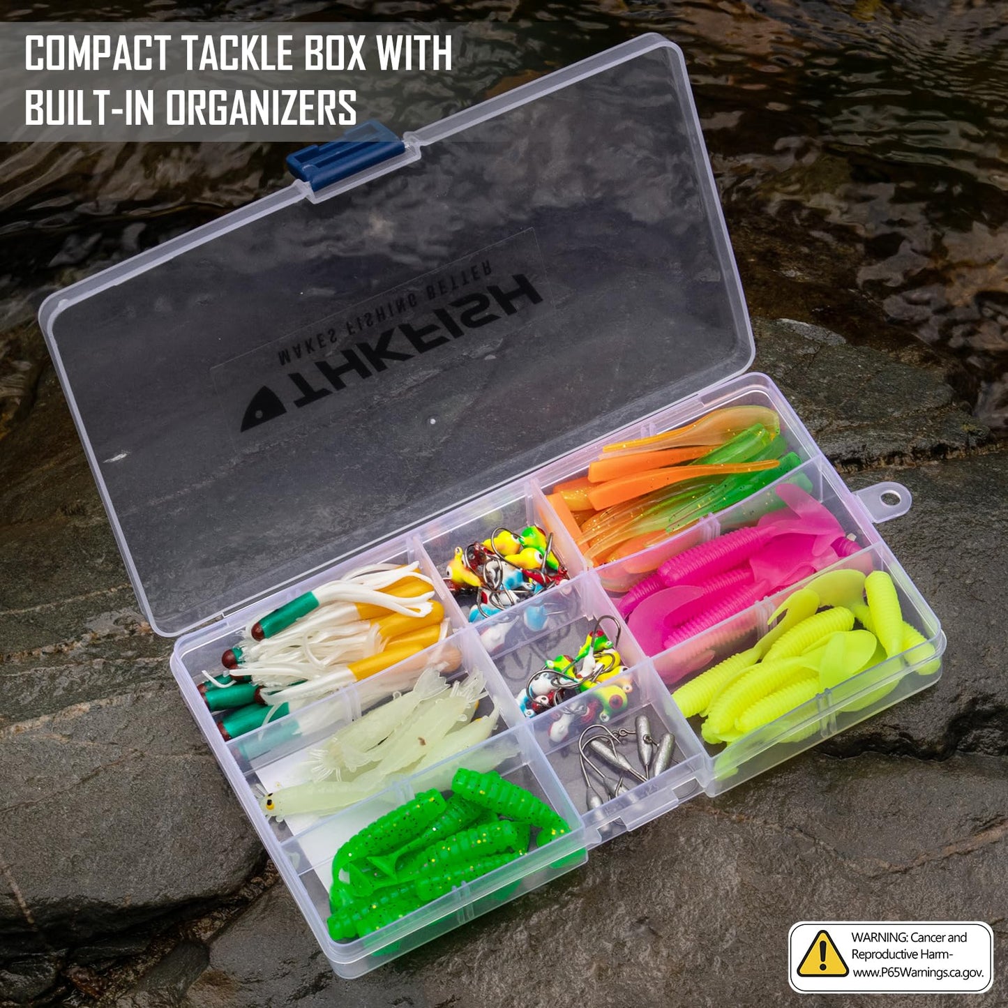 THKFISH Crappie Lures Jigs Heads Kit, 110pcs Soft Plastic Baits Fishing Lures and Tube Jigs Heads for Trout Panfish & Bass Fishing