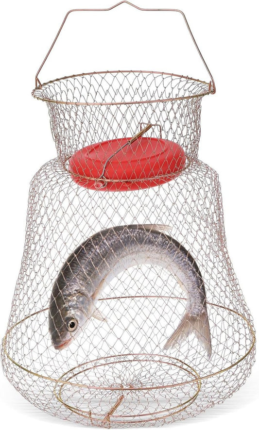 Floatable Galvanized Steel Wire Fish Basket - Portable, Durable Fishing Net Cage | Collapsible Design