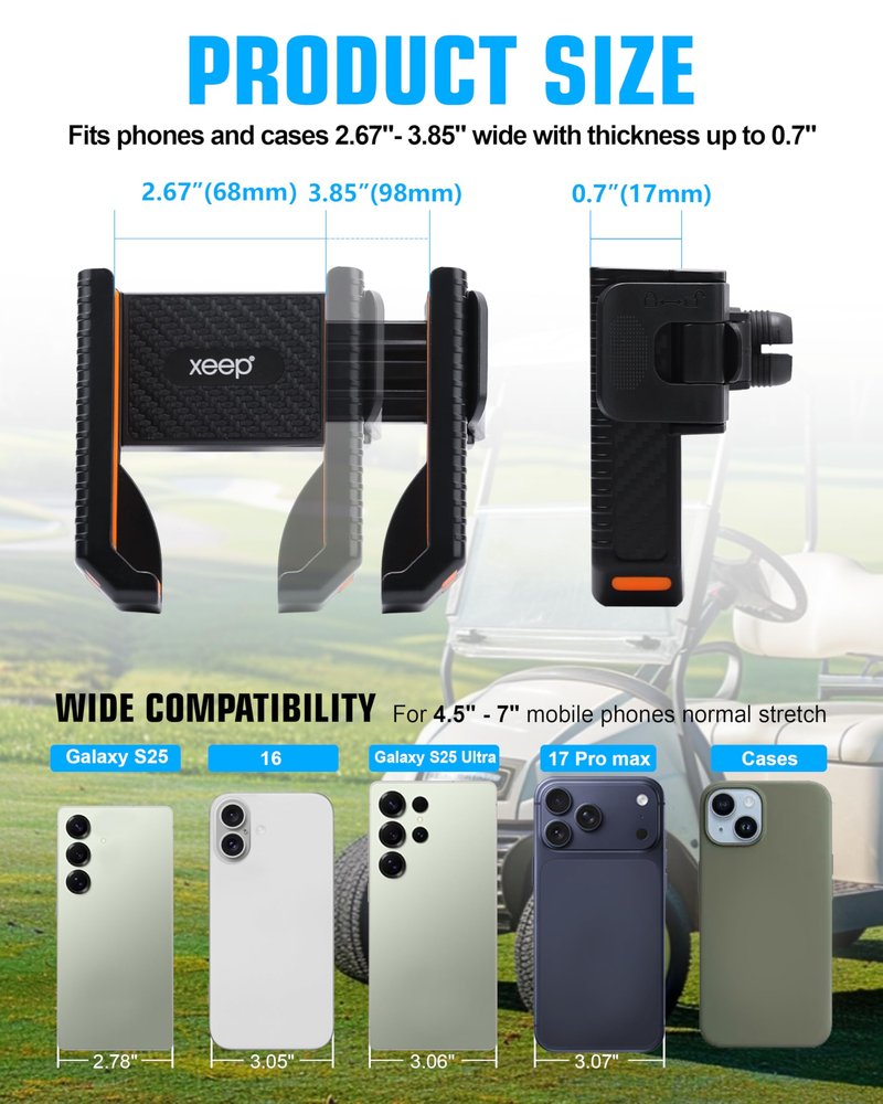 XEEP 2026 Magnetic Golf Cart Phone Holder 8pcs N52 Magnets, 360° Rotation, One-Touch Lock, Compatible with EZGO/Club Car/Yamaha, Golf Cart Cell Phone Holder for All 4.5-7" Smartphones