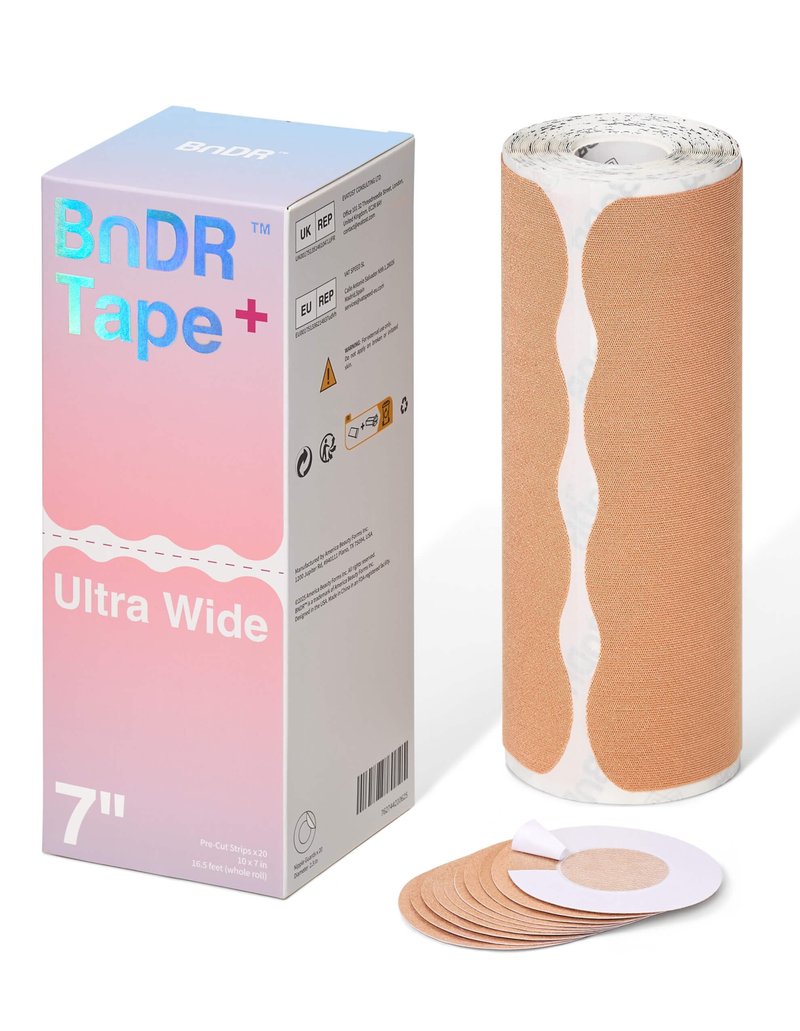 Pro Pre-Cut Synthetic Chest Binding Tape with Nipple Covers for FTM Transgender, Extra Wide, 7in, 20 Strips (Beige)