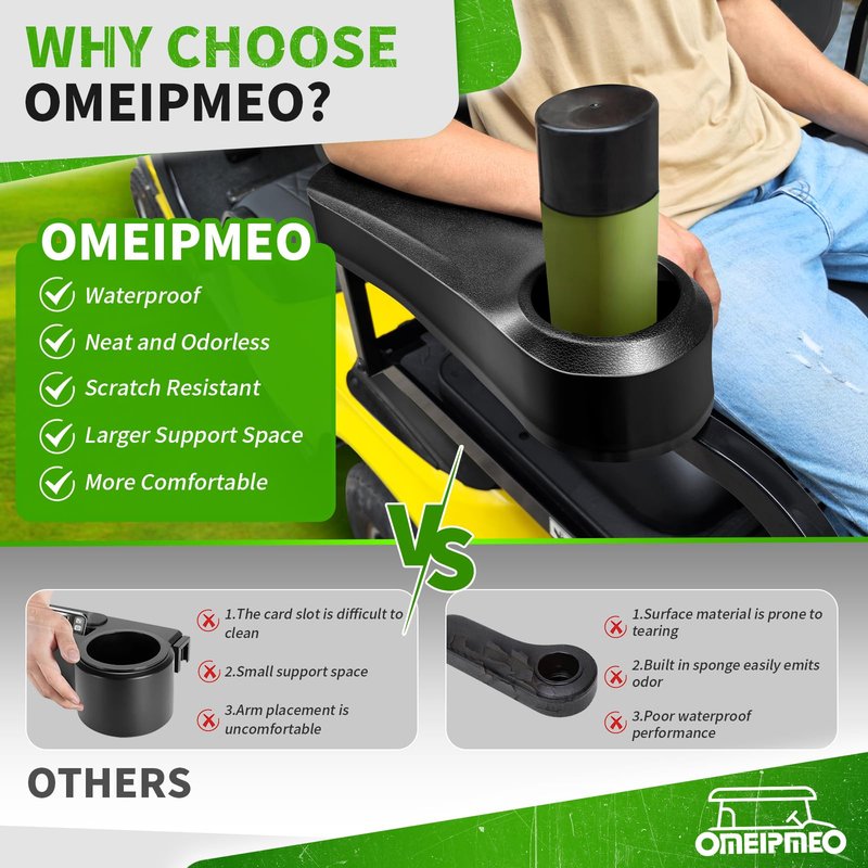Universal Golf Cart Rear Seat Armrest with Cup Holder, Golf Cart Arm Rest Kit Fits Rear Seat with 1 Inch Square Tube, Prevent Tilting/No Drilling Needed Golf Cart Armrest for Club Car, EZGO, Yamaha