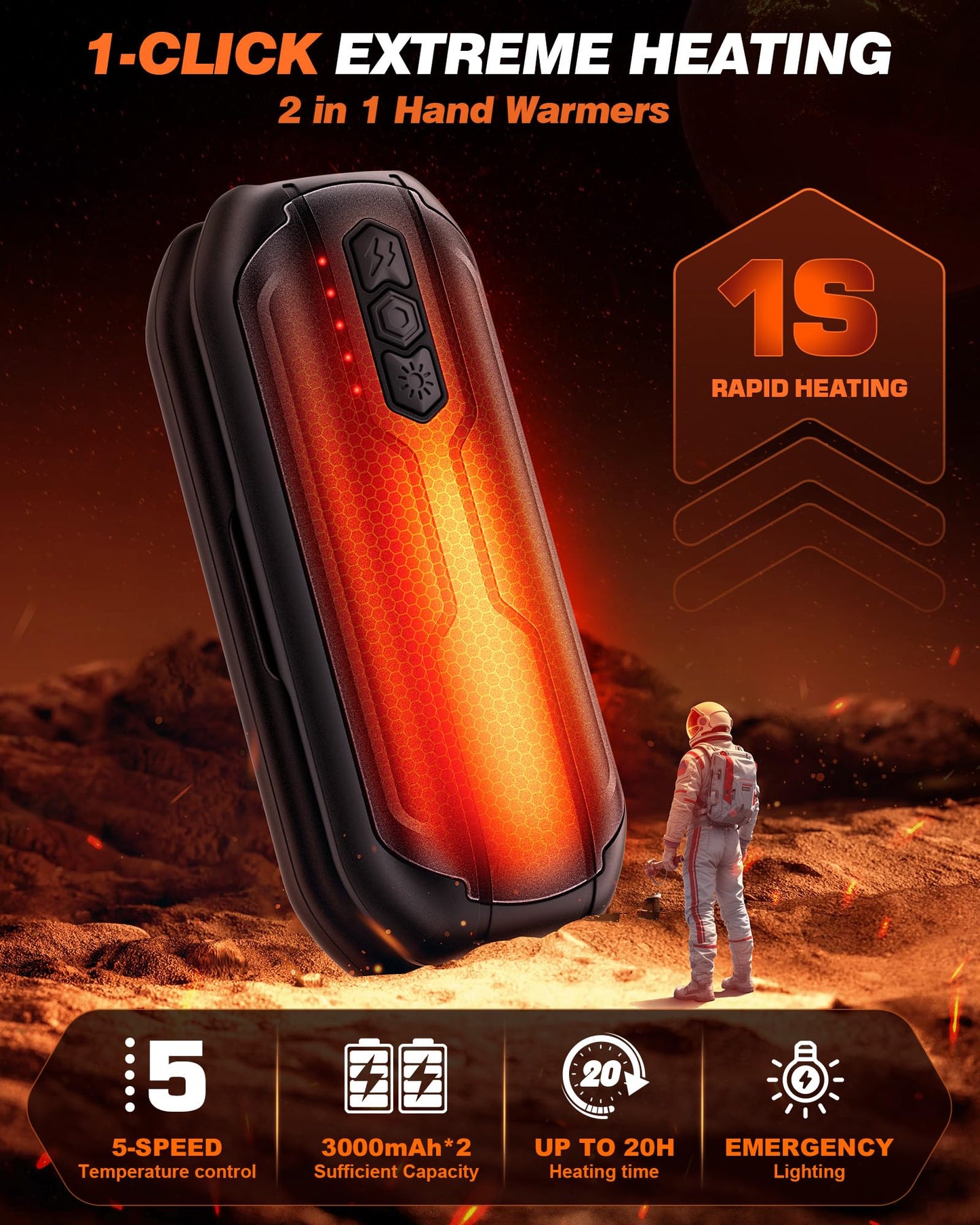 Vexolta Rechargeable Hand Warmers 2 Pack - 6000mAh AI Handwarmers with Flashlight & 5 Level, 20Hrs Long Lasting, 2 in 1 Portable Electric Heater, Gift for Valentine's Day/Golf/Camping/Hunting