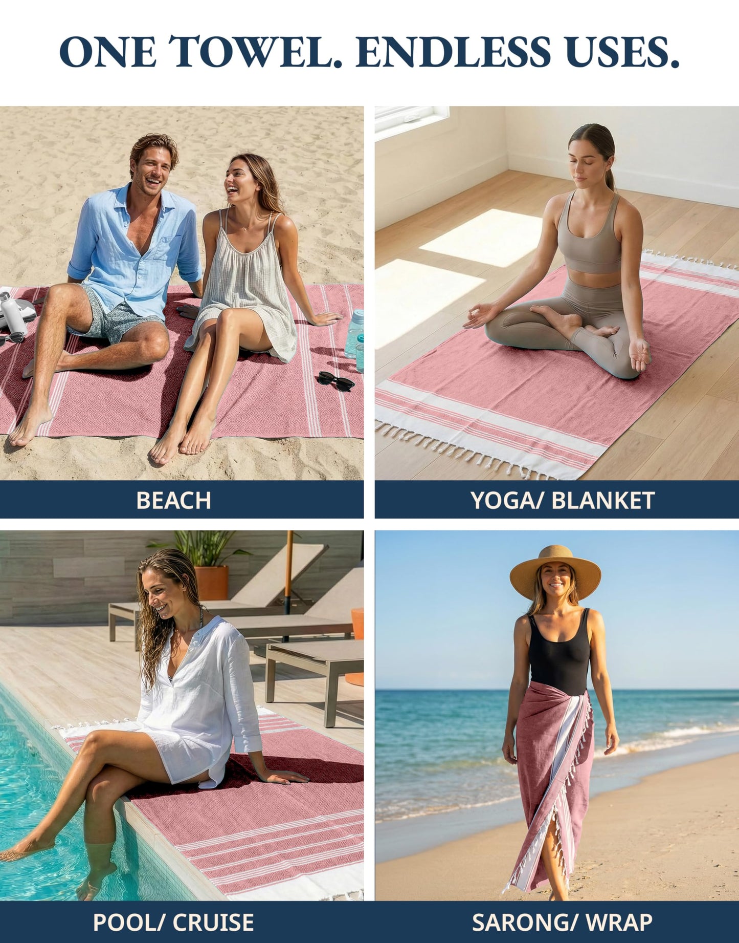 LANE LINEN 6-Pack Oversized Pre-Washed Beach Towels, Stylish Quick-Dry Pool & Travel Towels for Adults, 39"x71" - Diamond Multi Colors