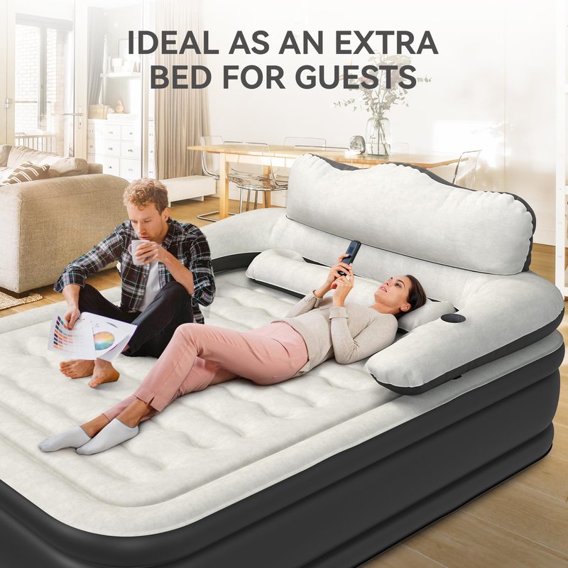 YITAHOME Queen Size Air Mattress with Headboard and Built-in Pump, 18in Blow Up Mattress with Carry Bag, and Nozzles for Home, Camping, and Travel