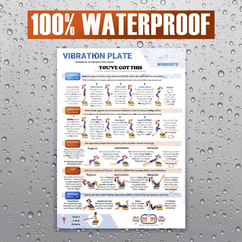 Vibration Plate Workout Poster - Comprehensive Guide for Full-Body Fitness | Large 27" x 19" Size