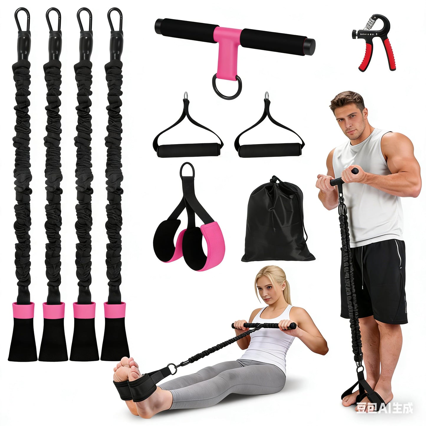 2026 Upgrade Pedal Resistance Band, 4-Tube Elastic Sit Up Pull Rope for Men and Women, Pedal Puller for Strength Training, Foot Resistance Rope for Physical Therapy (Purple)