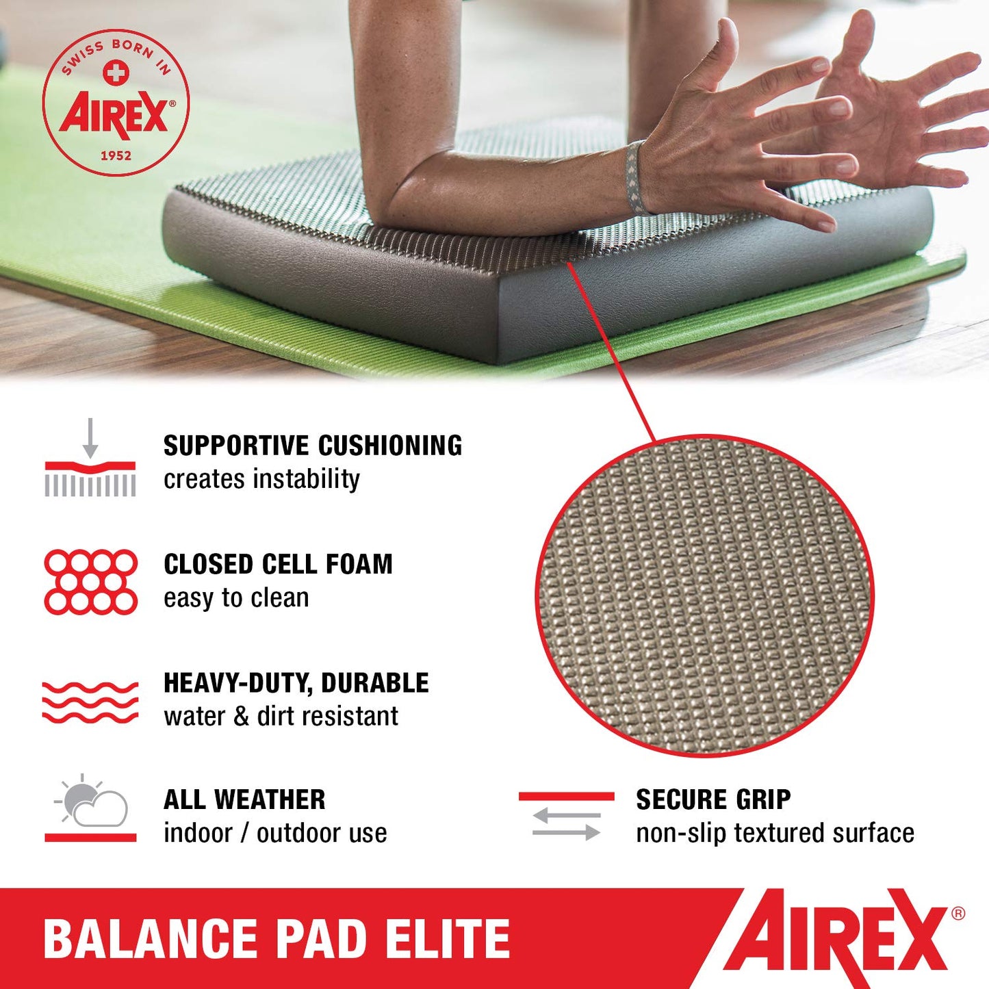 Airex Balance Pad - Exercise Foam Pad Physical Therapy, Workout, Plank, Yoga, Pilates, Stretching, Balancing Stability Mat, Kneeling Cushion, Mobility Strength Trainer for Knee, Ankle - Elite, Kiwi