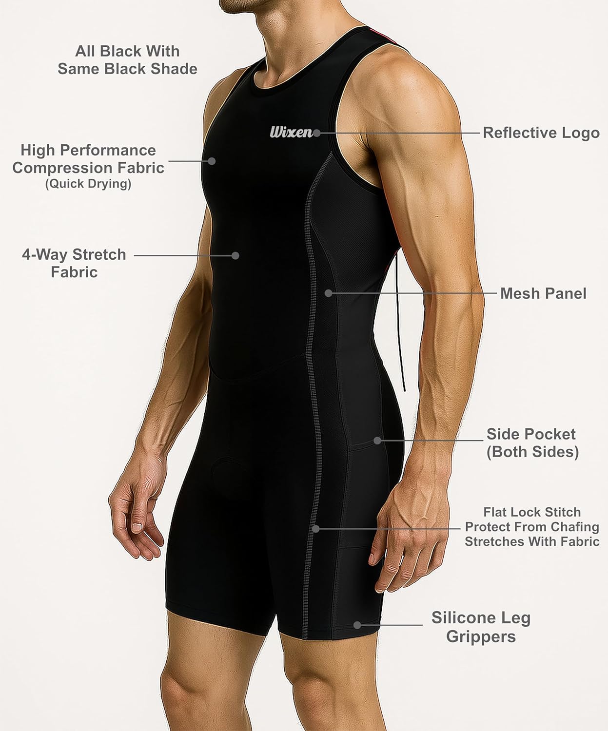 Men’s Triathlon Suit - Padded Sleeveless Trisuit with Rear Zipper for Running, Swimming & Cycling | Comfortable Fit
