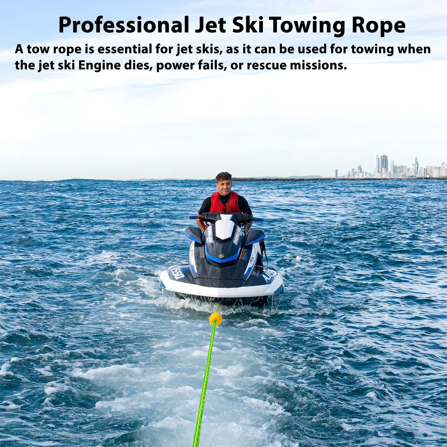 Botepon Jetski Tow Rope and Anchor Line – 40FT Floating Towing Rope for Jet Ski Rescue, PWC Recovery, and Anchor Lines for Bass Boats, Jon Boat, PWC, Seadoo – 2200 lbs Break Strength