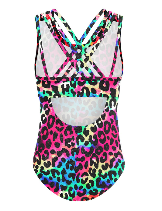 Arshiner Girls Ballet Leotards Toddler Sleeveless Crisscross Back Dance Clothes,Color leopard print,8-9 Years