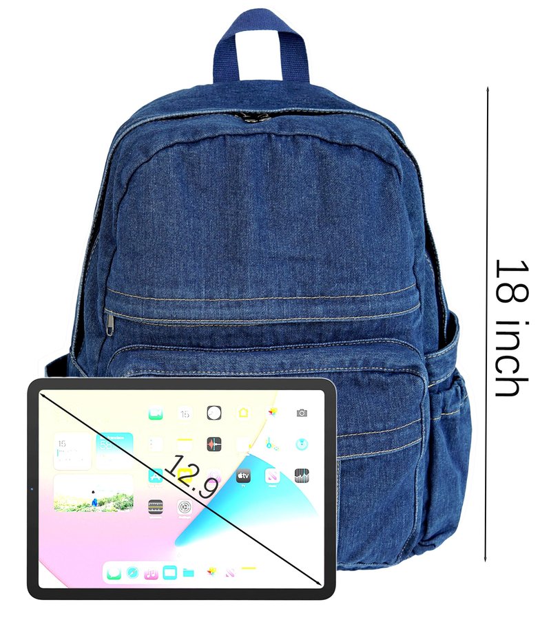 YunZh Denim Backpack Casual Style Lightweight Jeans Backpacks Classic Retro Travel Daypack