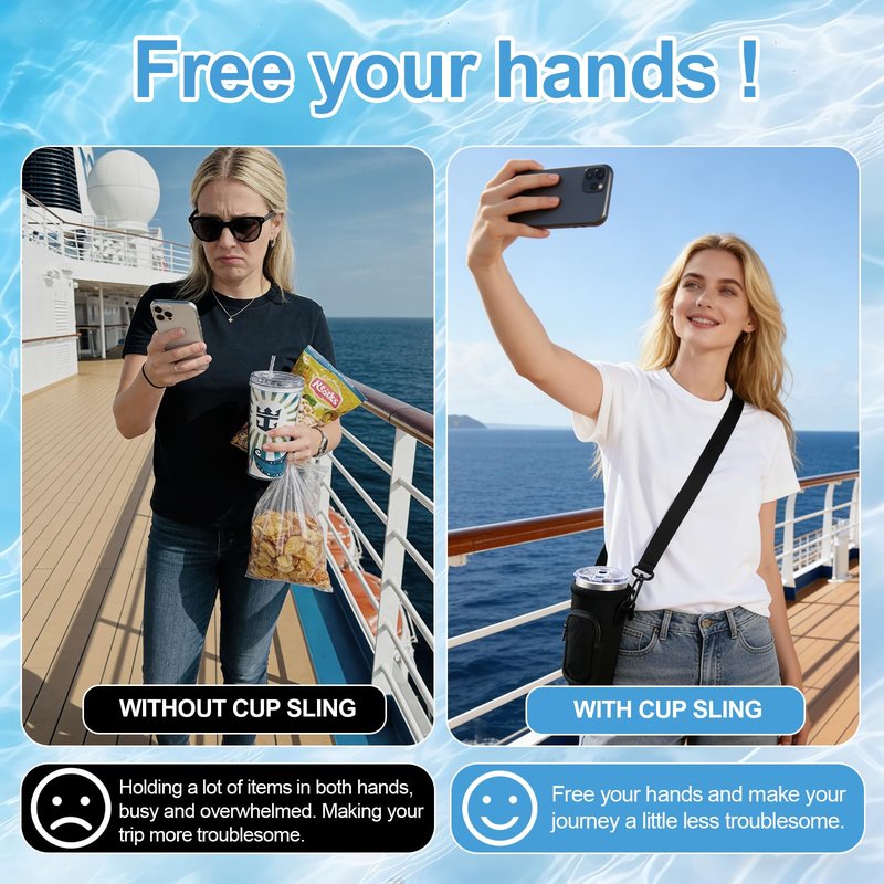 Cruise Essentials 2026，Hands‑Free Cup Holder，2Pack Neoprene Drink Sling, Cruise Ship Essentials Cup Sling Cruise Essentials