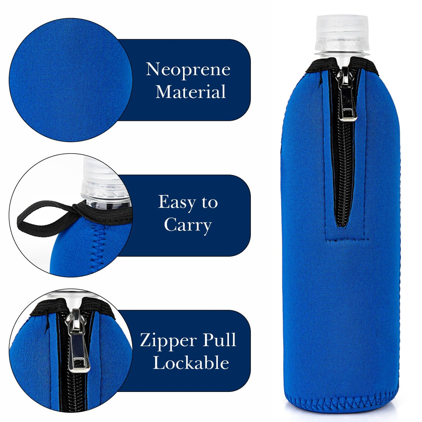 Linkidea Disposable Water Bottle Sleeve Compatible with Smartwater 16.9/20Fl Oz, Evian 16.9Fl Oz, Insulated Neoprene Plastic Bottled Water Cover with Lockable Zipper (2 Pack/Blue)