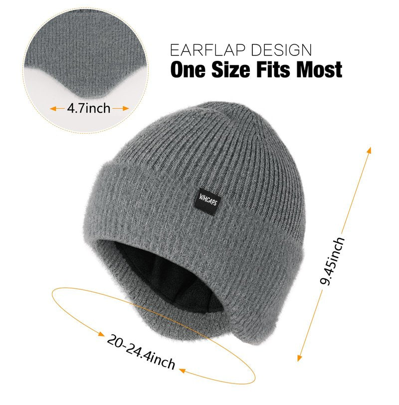 Wmcaps Winter Fleece Line Beanie Hats with Earflap for Men Women, Outdoor Warm Thermal Knitted Stocking Caps Blue