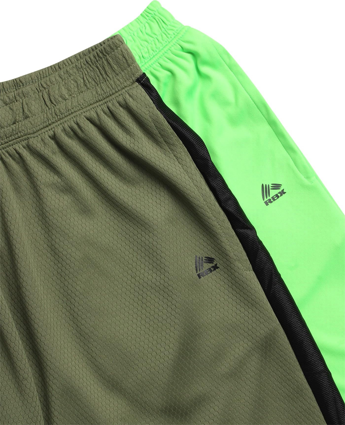 RBX Boys' Active Shorts - Athletic Performance Basketball Shorts (2 Pack), Size 10-12, Olivine Green