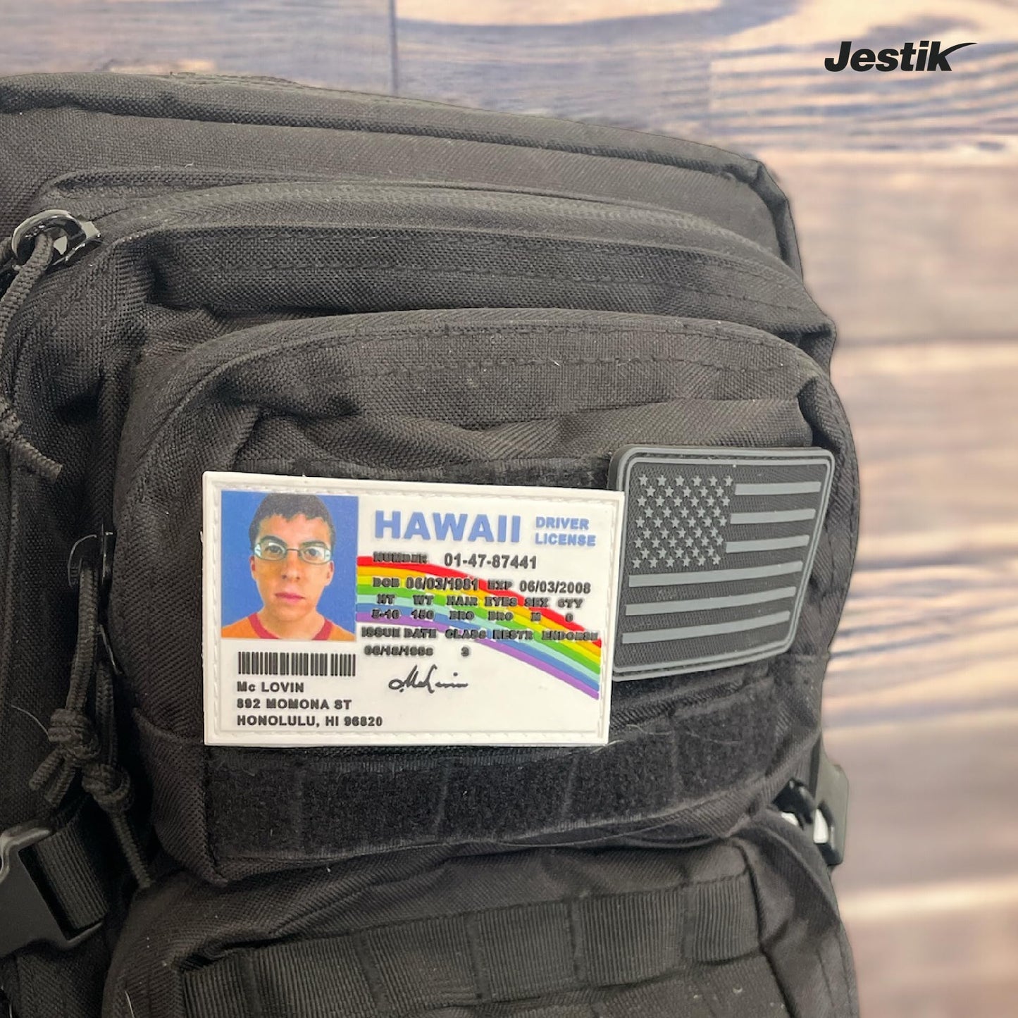 Jestik PVC Patch, Funny Patches, Humorous Tactical Morale Patch with Hook and Loop Fastener, Cute Patches for Backpacks, Military Uniforms, Jeans, Jackets, Vests, Hats & More - McLovin ID Superbad