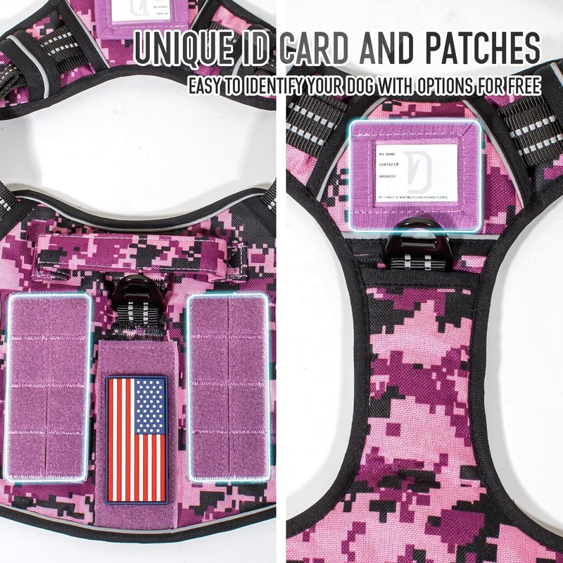 Tactical Dog Harness - Adjustable No-Pull Control Vest for Medium & Large Dogs | Camo Purple, Heavy Duty