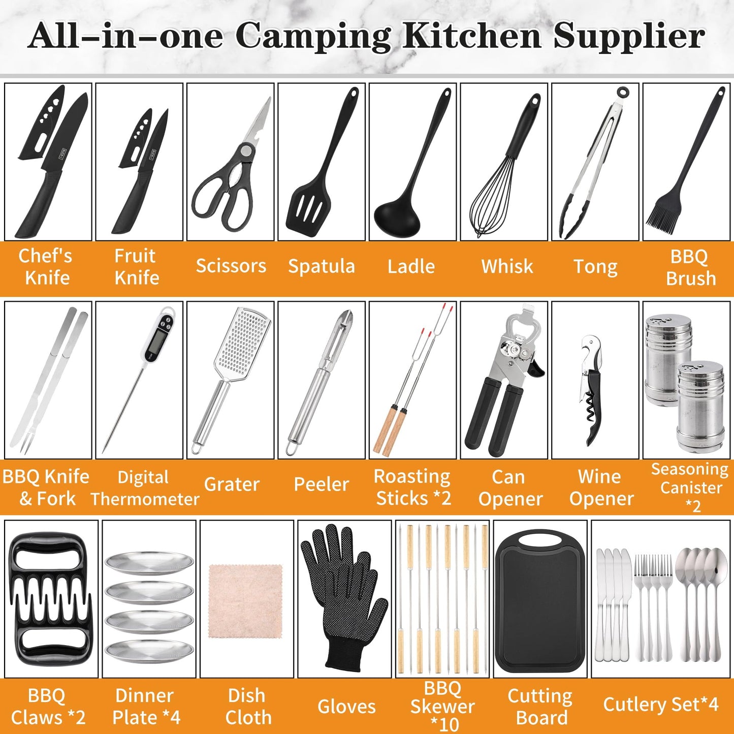 Wesqunie Camping Essentials Cookware Cooking Utensils Set - Portable Camp Kitchen Mess Kit Outdoor Accessories, Stainless Steel & Silicone, Camping Gear Equipment for RV Picnic Grill, 50PCS Green